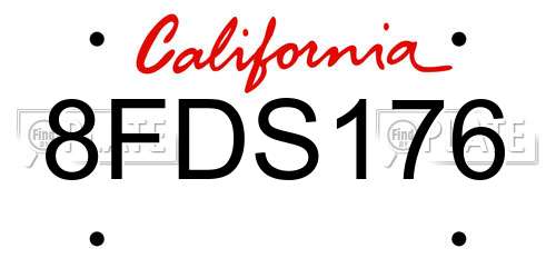 8FDS176 California License Plate