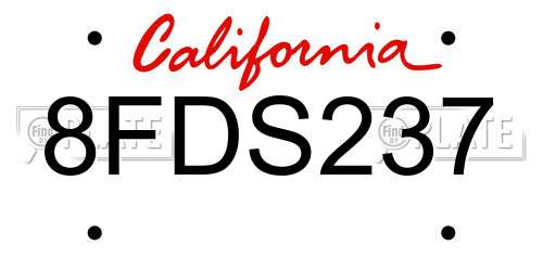 8FDS237 California License Plate