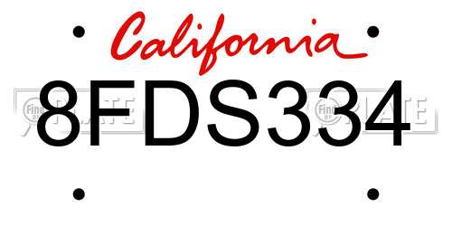 8FDS334 California License Plate