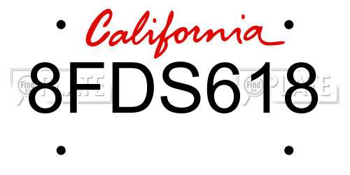 8FDS618 California License Plate