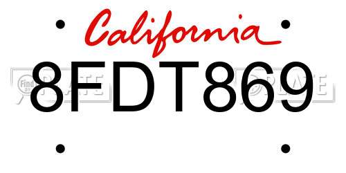 8FDT869 California License Plate