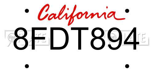 8FDT894 California License Plate