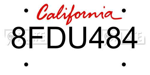 8FDU484 California License Plate