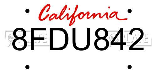 8FDU842 California License Plate