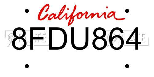 8FDU864 California License Plate