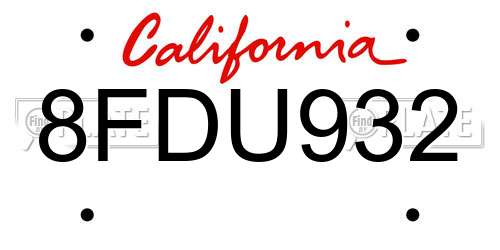 8FDU932 California License Plate