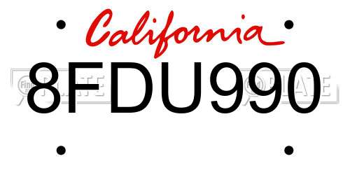 8FDU990 California License Plate