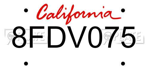 8FDV075 California License Plate