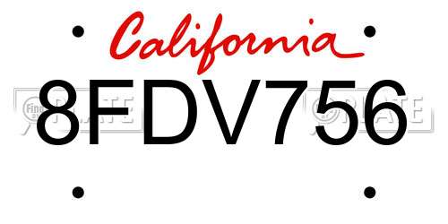 8FDV756 California License Plate