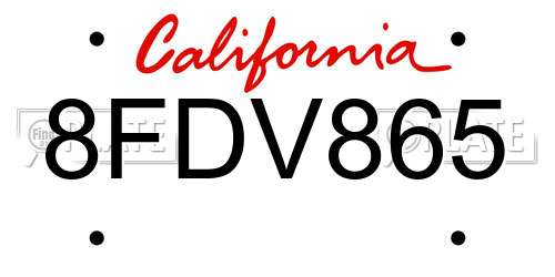 8FDV865 California License Plate