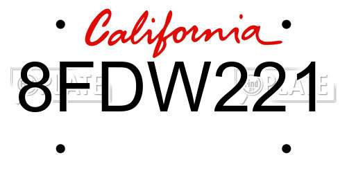 8FDW221 California License Plate