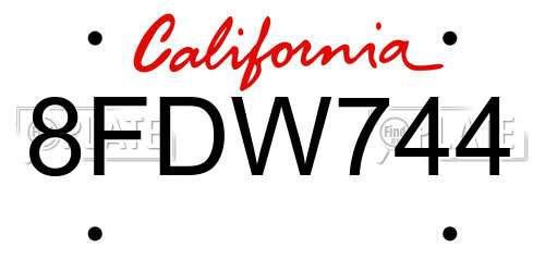 8FDW744 California License Plate