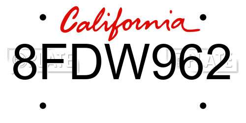8FDW962 California License Plate