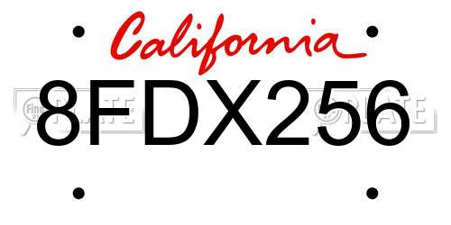 8FDX256 California License Plate
