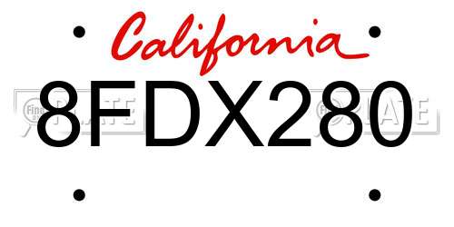 8FDX280 California License Plate