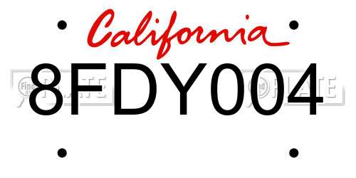 8FDY004 California License Plate
