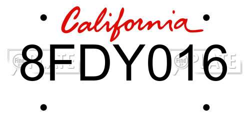 8FDY016 California License Plate