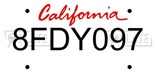 8FDY097 California License Plate