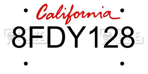 8FDY128 California License Plate