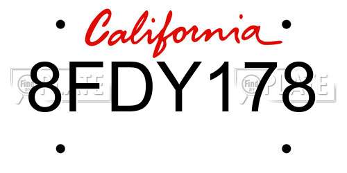 8FDY178 California License Plate