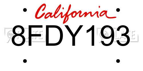 8FDY193 California License Plate