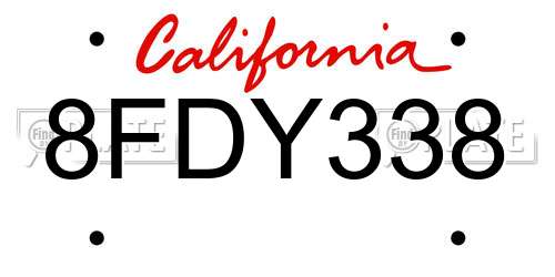 8FDY338 California License Plate