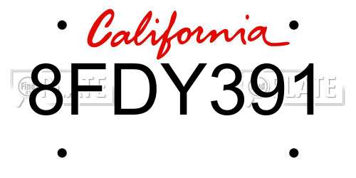 8FDY391 California License Plate