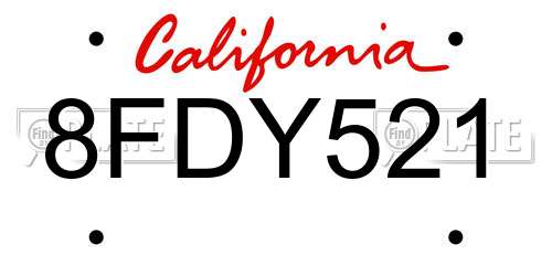 8FDY521 California License Plate