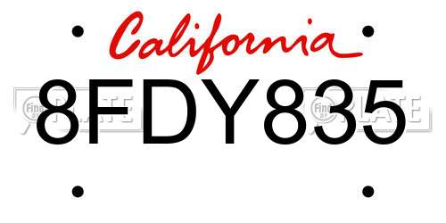 8FDY835 California License Plate