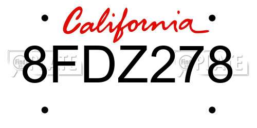 8FDZ278 California License Plate