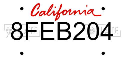 8FEB204 California License Plate