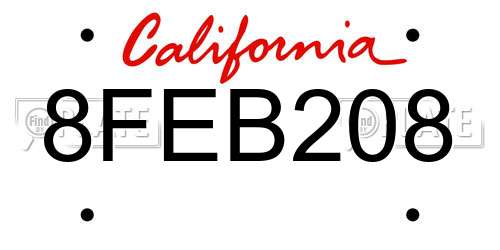 8FEB208 California License Plate