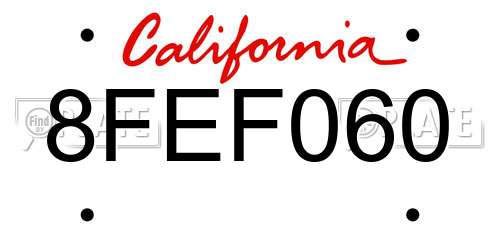 8FEF060 California License Plate