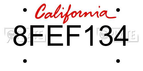 8FEF134 California License Plate