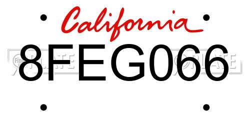 8FEG066 California License Plate