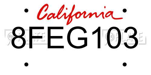 8FEG103 California License Plate
