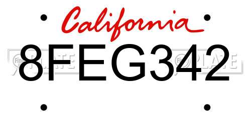 8FEG342 California License Plate