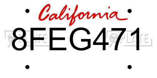 8FEG471 California License Plate