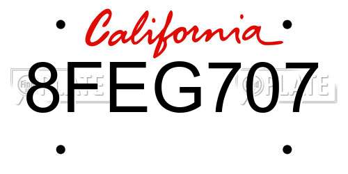 8FEG707 California License Plate