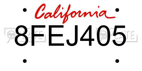 8FEJ405 California License Plate
