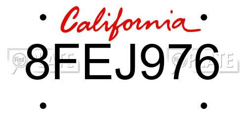 8FEJ976 California License Plate