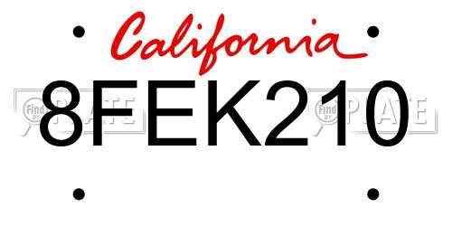 8FEK210 California License Plate