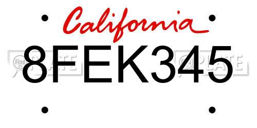 8FEK345 California License Plate
