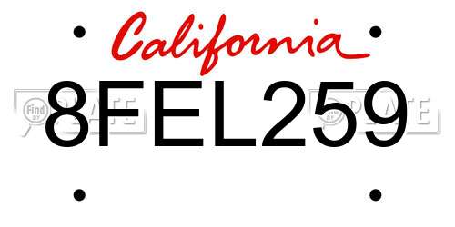 8FEL259 California License Plate