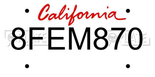 8FEM870 California License Plate
