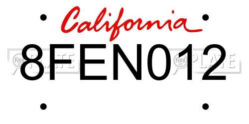 8FEN012 California License Plate