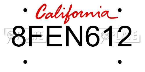 8FEN612 California License Plate