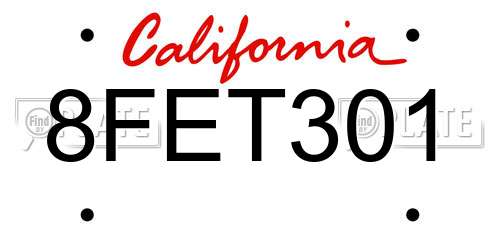 8FET301 California License Plate