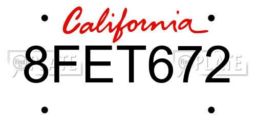 8FET672 California License Plate