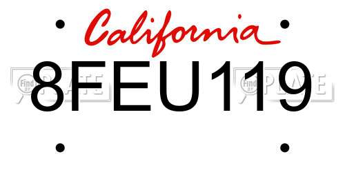8FEU119 California License Plate